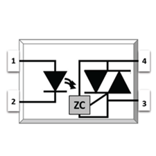 Zero-Cross Photo TRIAC Optocoupler, SMD4, Viso=5000Vrms, Ift=5~15mA, Vdrm=400V, Static dV/dT=1000 (min.), White Case, Max.1500pcs/reel