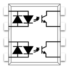 Photo Transistor Coupler, DIP8, Viso=5000Vrms, AC Input, 2 Channels, CTR=20~400%, BVceo=80V (min.), White Case, Max.45pcs/tube